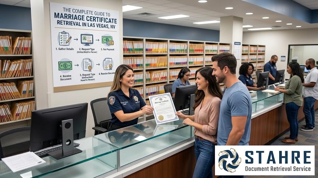 Learn how to retrieve a certified marriage certificate in Las Vegas, NV, including where to order, required information, processing time, and common delays.